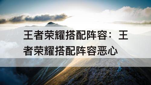 王者荣耀搭配阵容：王者荣耀搭配阵容恶心