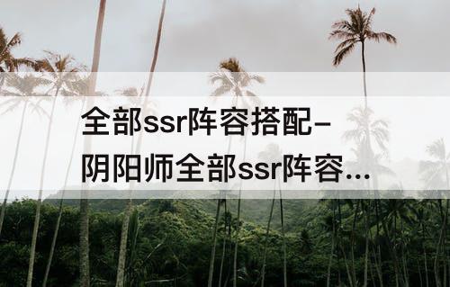 全部ssr阵容搭配-阴阳师全部ssr阵容搭配