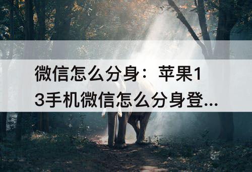 微信怎么分身：苹果13手机微信怎么分身登录两个微信