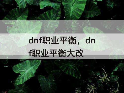 dnf职业平衡，dnf职业平衡大改