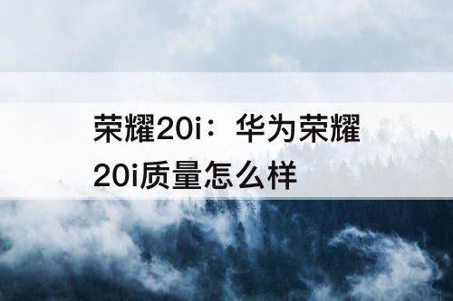 荣耀20i：华为荣耀20i质量怎么样